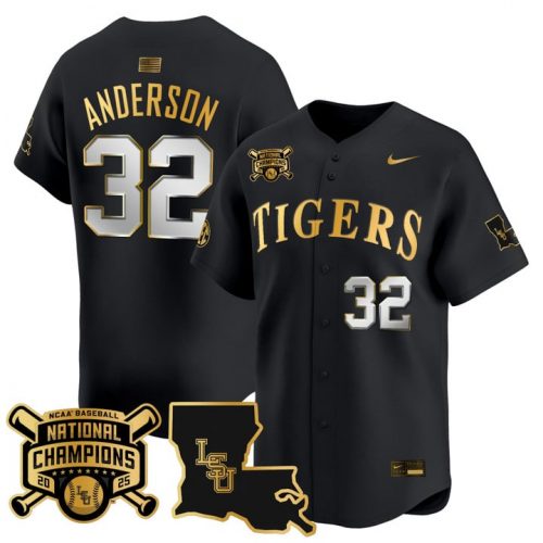 Men’s LSU Tigers 2025 College World Series Champions Gold Vapor Premier Jersey – All Stitched