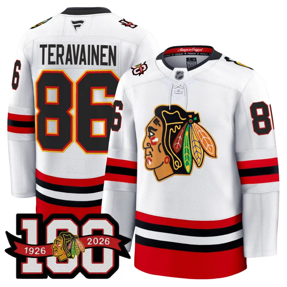 Men’s Chicago Blackhawks 100th Anniversary Premium Jersey – All Stitched