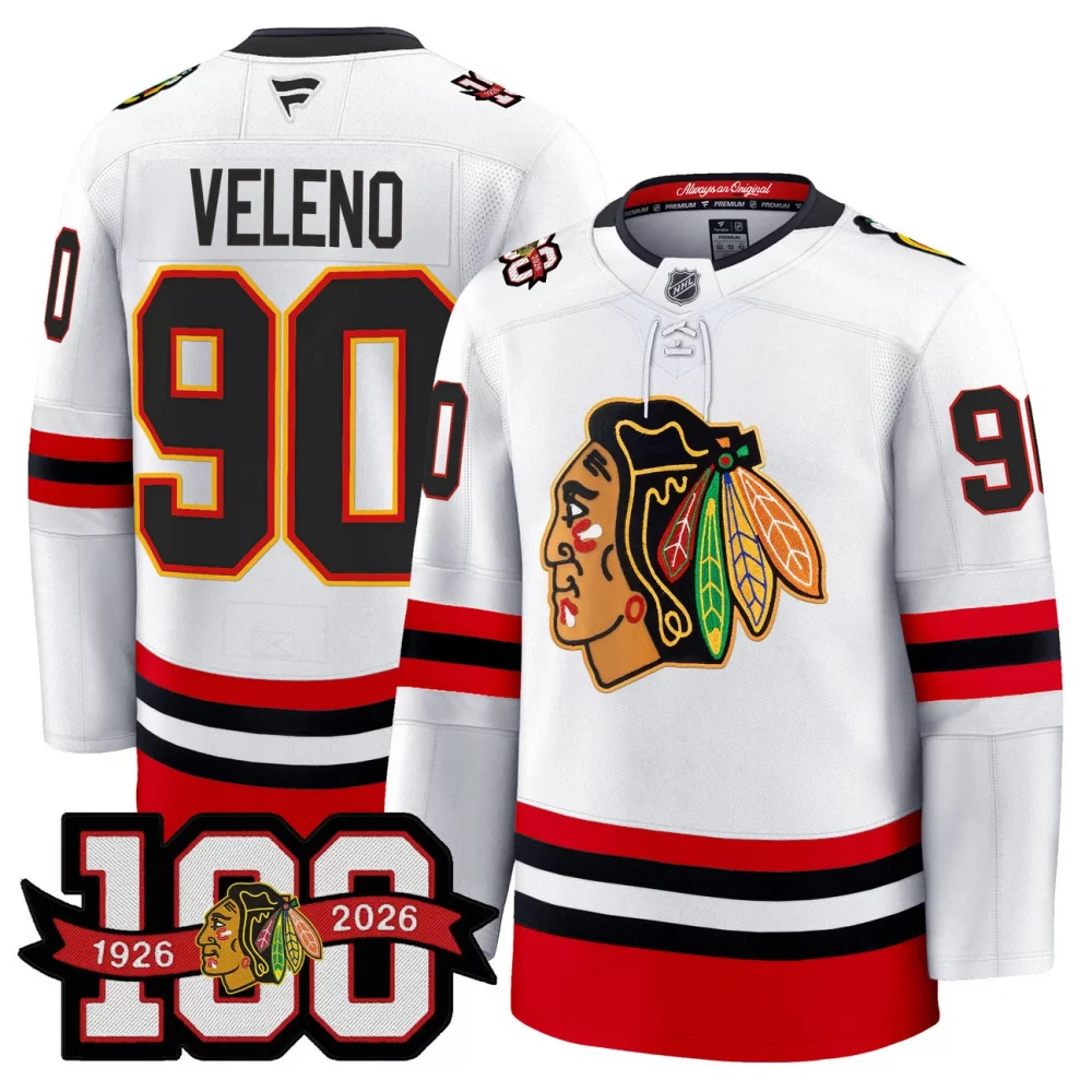 Men’s Chicago Blackhawks 100th Anniversary Premium Jersey – All Stitched