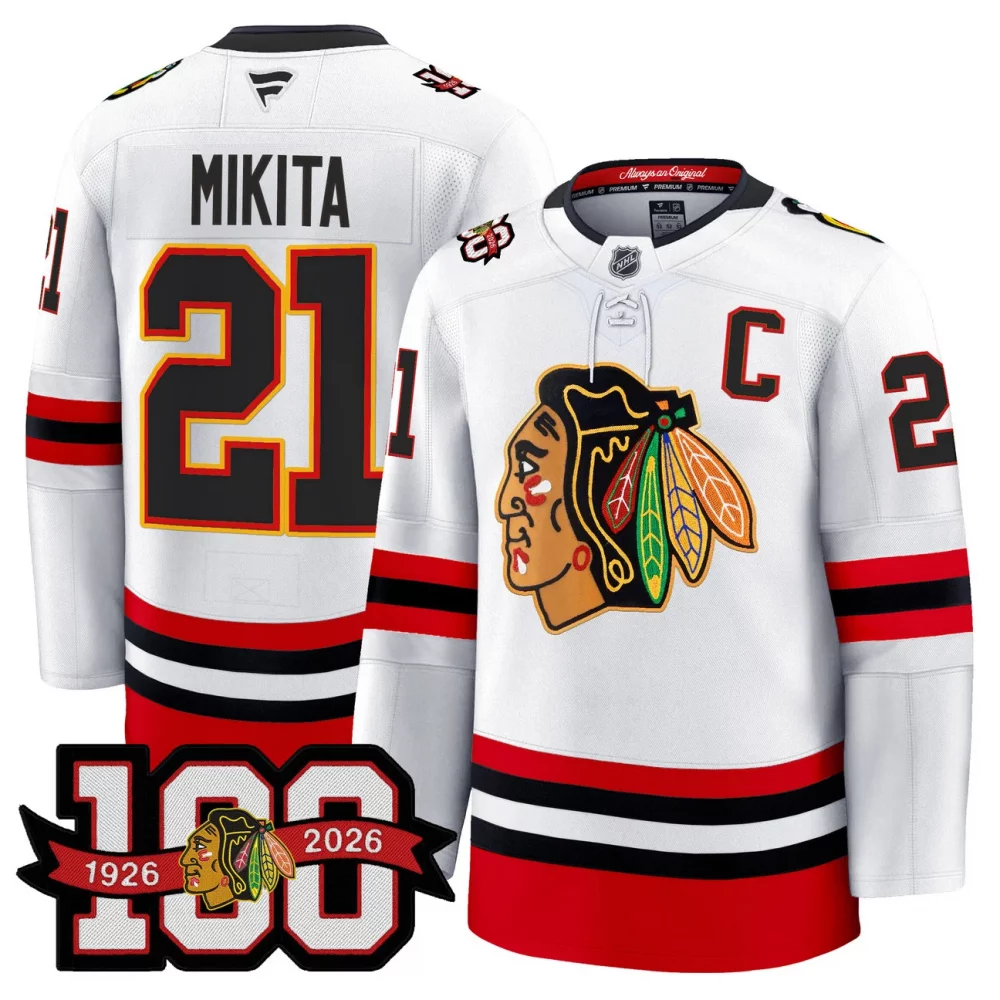 Men’s Chicago Blackhawks 100th Anniversary Premium Jersey – All Stitched
