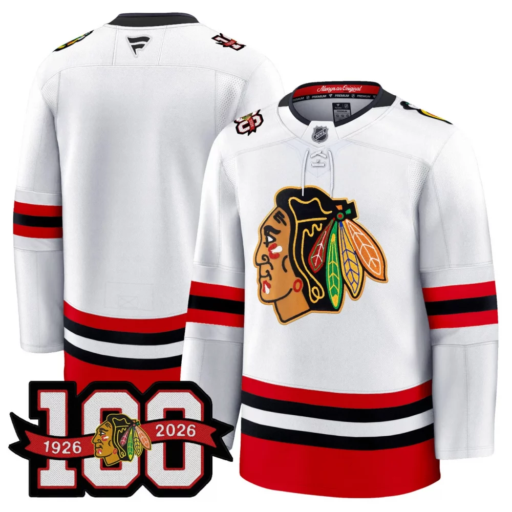 Men’s Chicago Blackhawks 100th Anniversary Premium Jersey – All Stitched