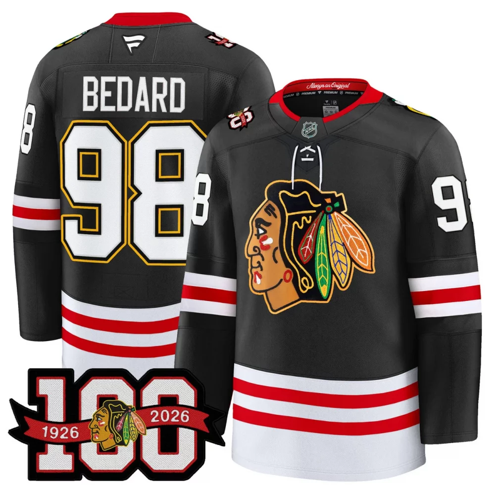 Men’s Chicago Blackhawks 100th Anniversary Premium Jersey – All Stitched