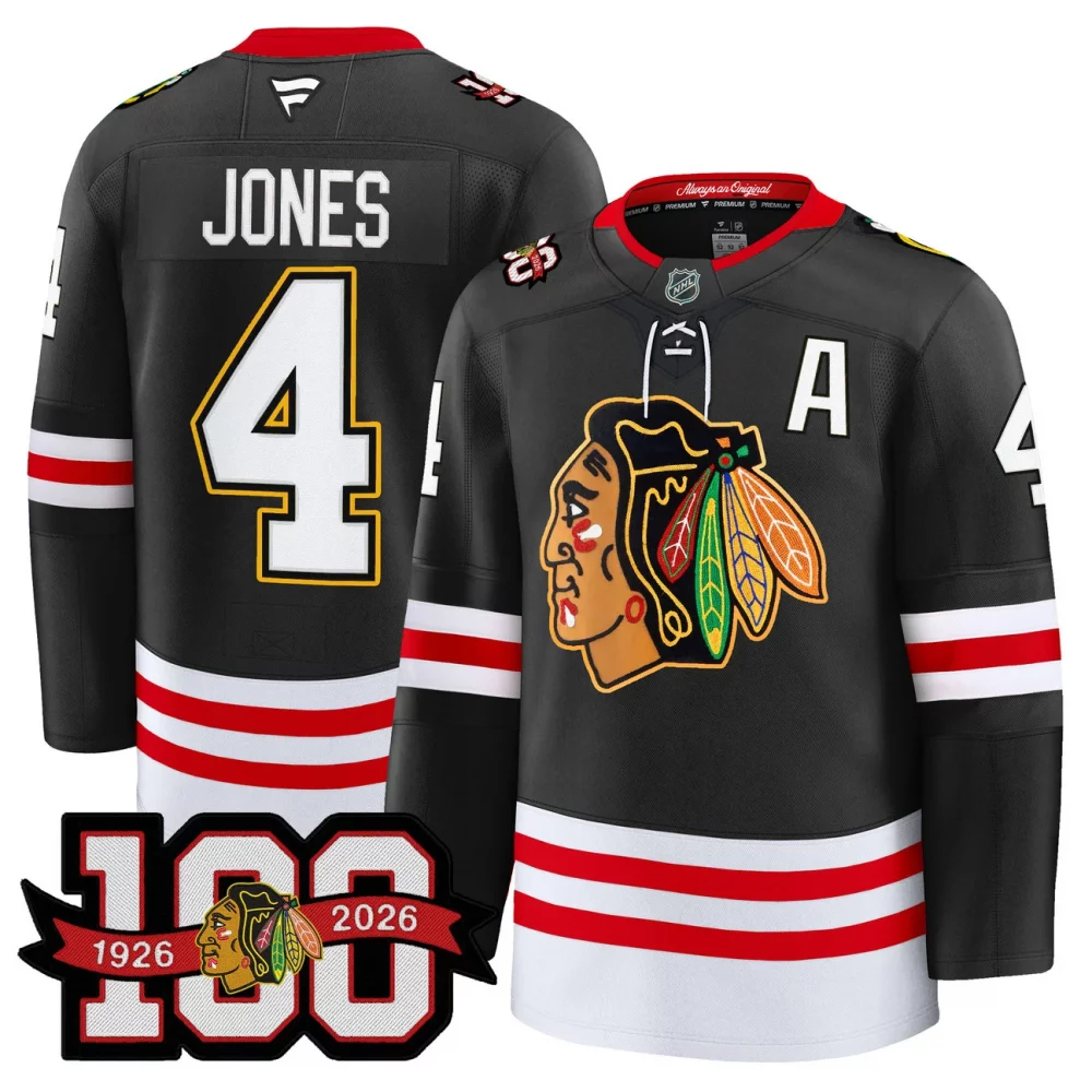 Men’s Chicago Blackhawks 100th Anniversary Premium Jersey – All Stitched