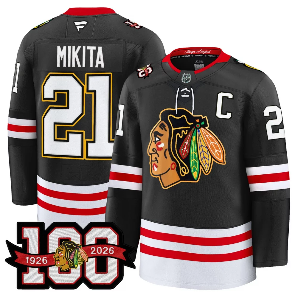 Men’s Chicago Blackhawks 100th Anniversary Premium Jersey – All Stitched