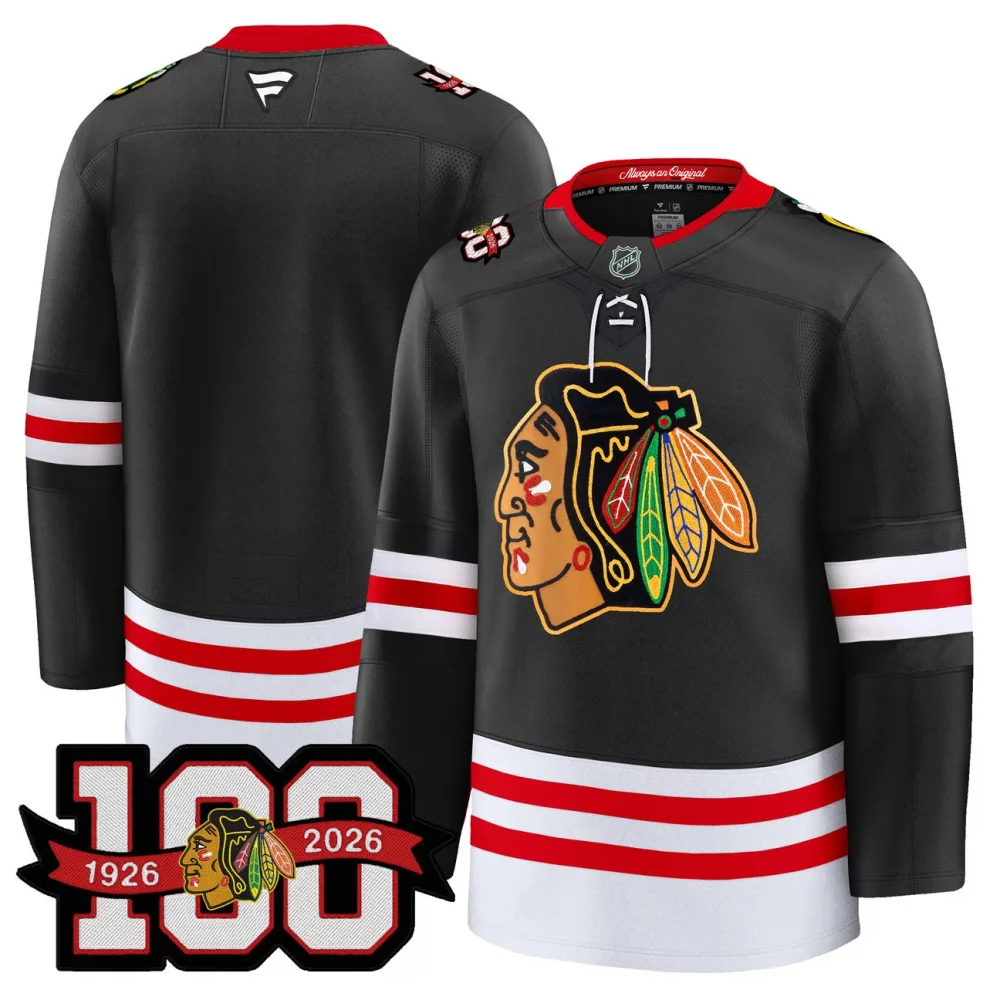 Men’s Chicago Blackhawks 100th Anniversary Premium Jersey – All Stitched