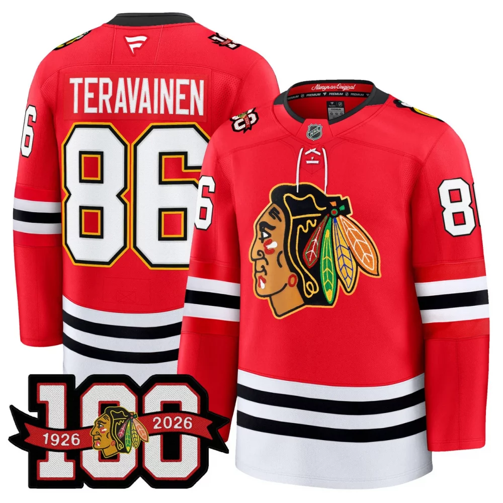 Men’s Chicago Blackhawks 100th Anniversary Premium Jersey – All Stitched