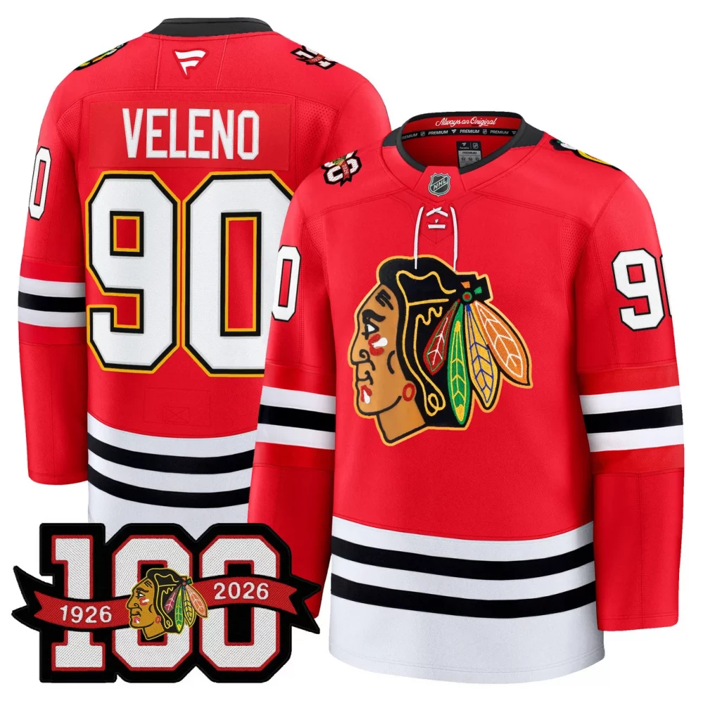 Men’s Chicago Blackhawks 100th Anniversary Premium Jersey – All Stitched