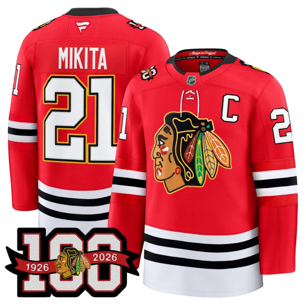 Men’s Chicago Blackhawks 100th Anniversary Premium Jersey – All Stitched