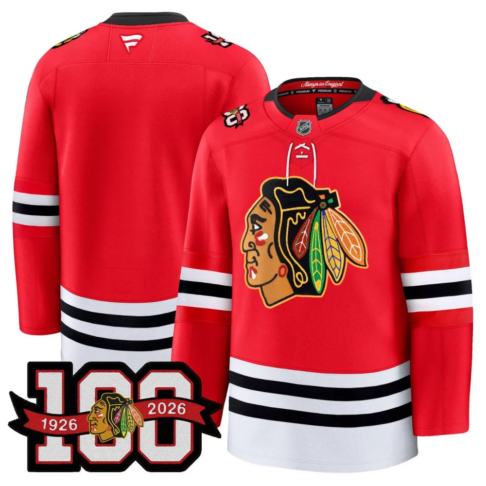 Men’s Chicago Blackhawks 100th Anniversary Premium Jersey – All Stitched
