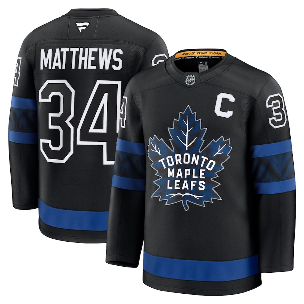 Auston Matthews Toronto Maple Leafs Captain Patch Alternate Premium Hockey Jersey – Black